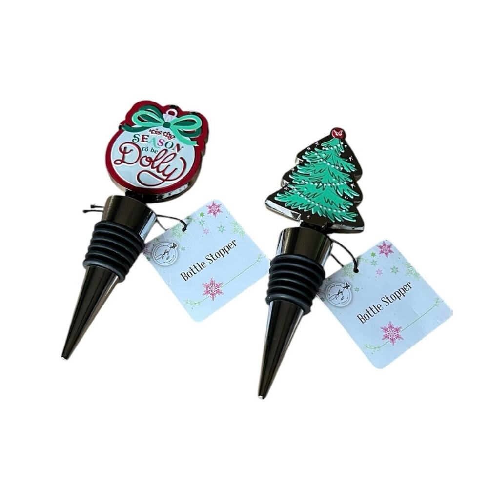 Dolly Parton Festive Holiday Party Bar Set of Two Gift Wine Bottle Stoppers
